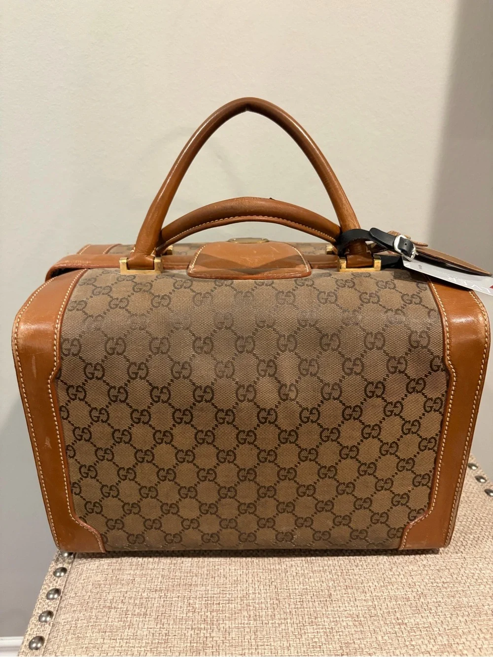 Vintage Gucci Brown Monogram Top-Handle Train Case 90s - Picture 4 of 9